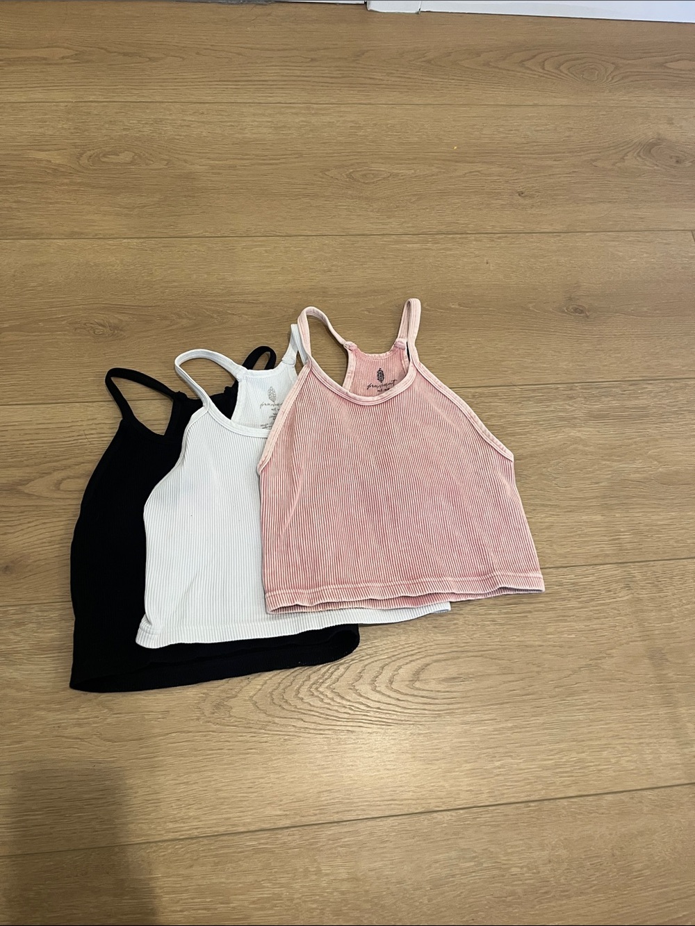 FP M/L Happiness Runs- Ribbed Cropped Tank Top Trio - Pink, White, Black